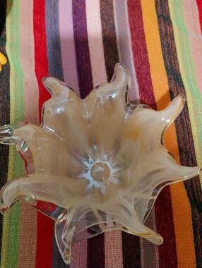 Handblown Glass Floral Bowl - Cream Accent
